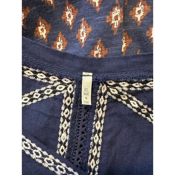 Poof Blue print sleeveless boho tunic top size XL - Picture 3 of 10